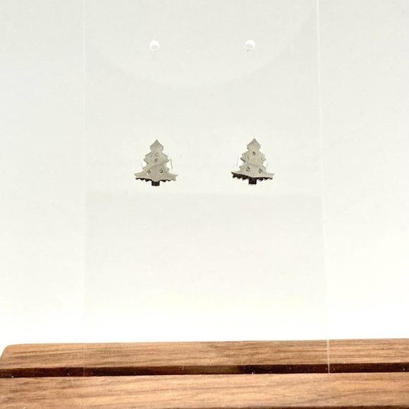 SILVER Tone Christmas Tree Earring Pair - Picture 2 of 8